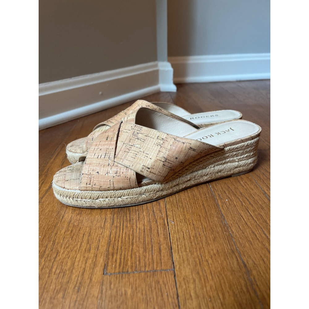 Jack Rogers‎ Sloane Cork Wedge Espadrille Sandals Size 9 Tan/Beige